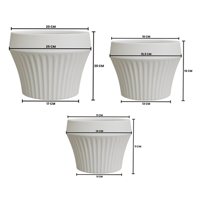 Set 3 Maceteros Maceta De Cerámica Blancos Líneas
