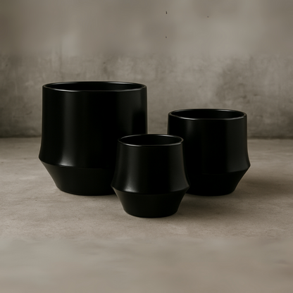 Set 3 Maceteros Maceta De Ceramica Elegante Negro Liso