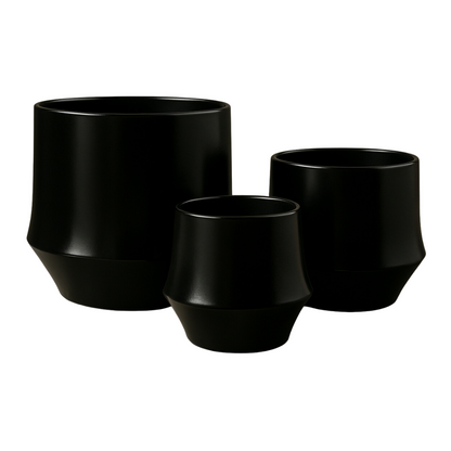 Set 3 Maceteros Maceta De Ceramica Elegante Negro Liso