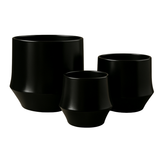Set 3 Maceteros Maceta De Ceramica Elegante Negro Liso