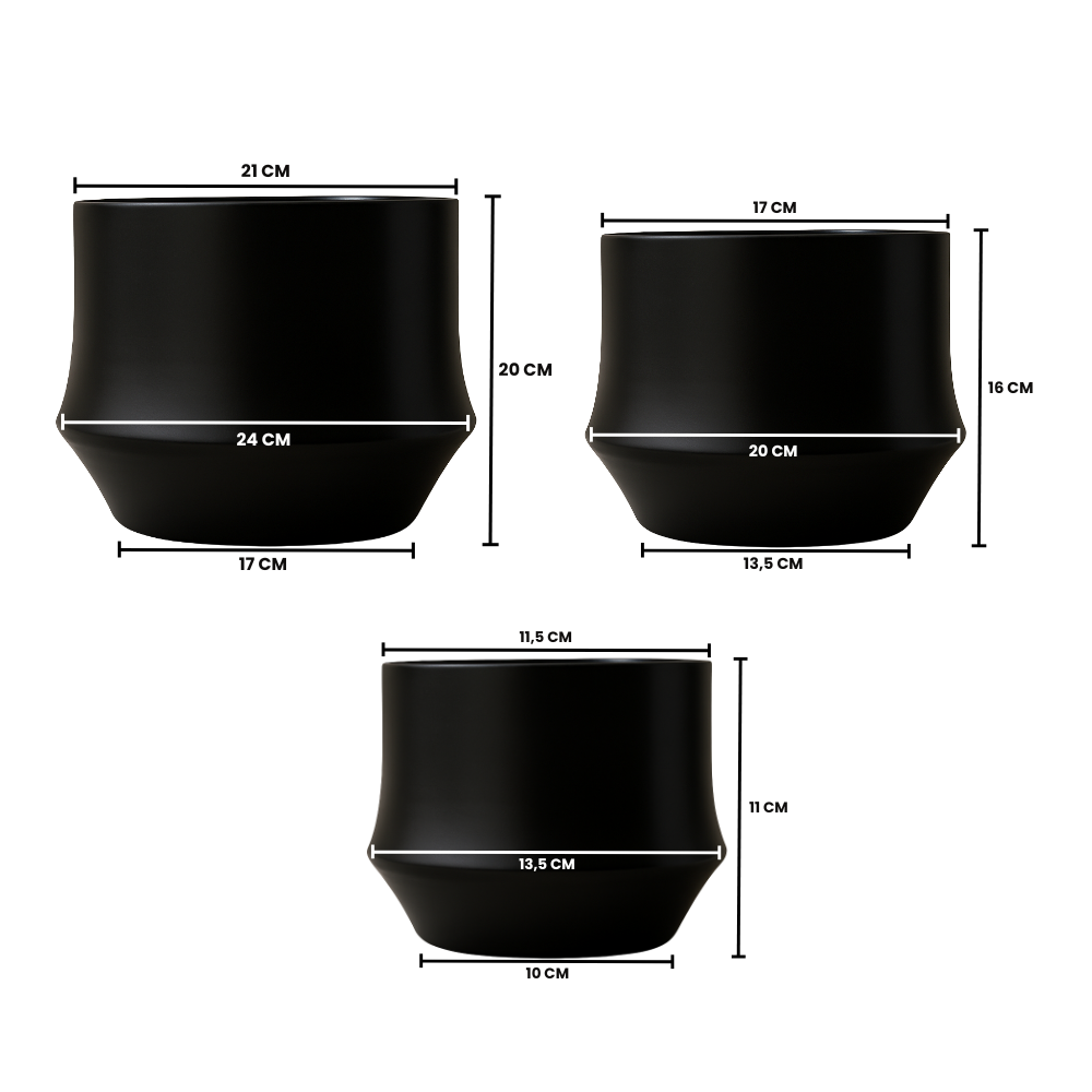 Set 3 Maceteros Maceta De Ceramica Elegante Negro Liso