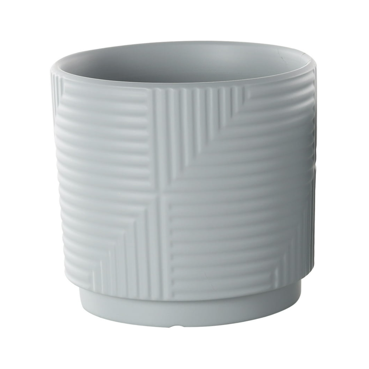 Set 3 Maceteros Maceta De Ceramica Gris Con Lineas