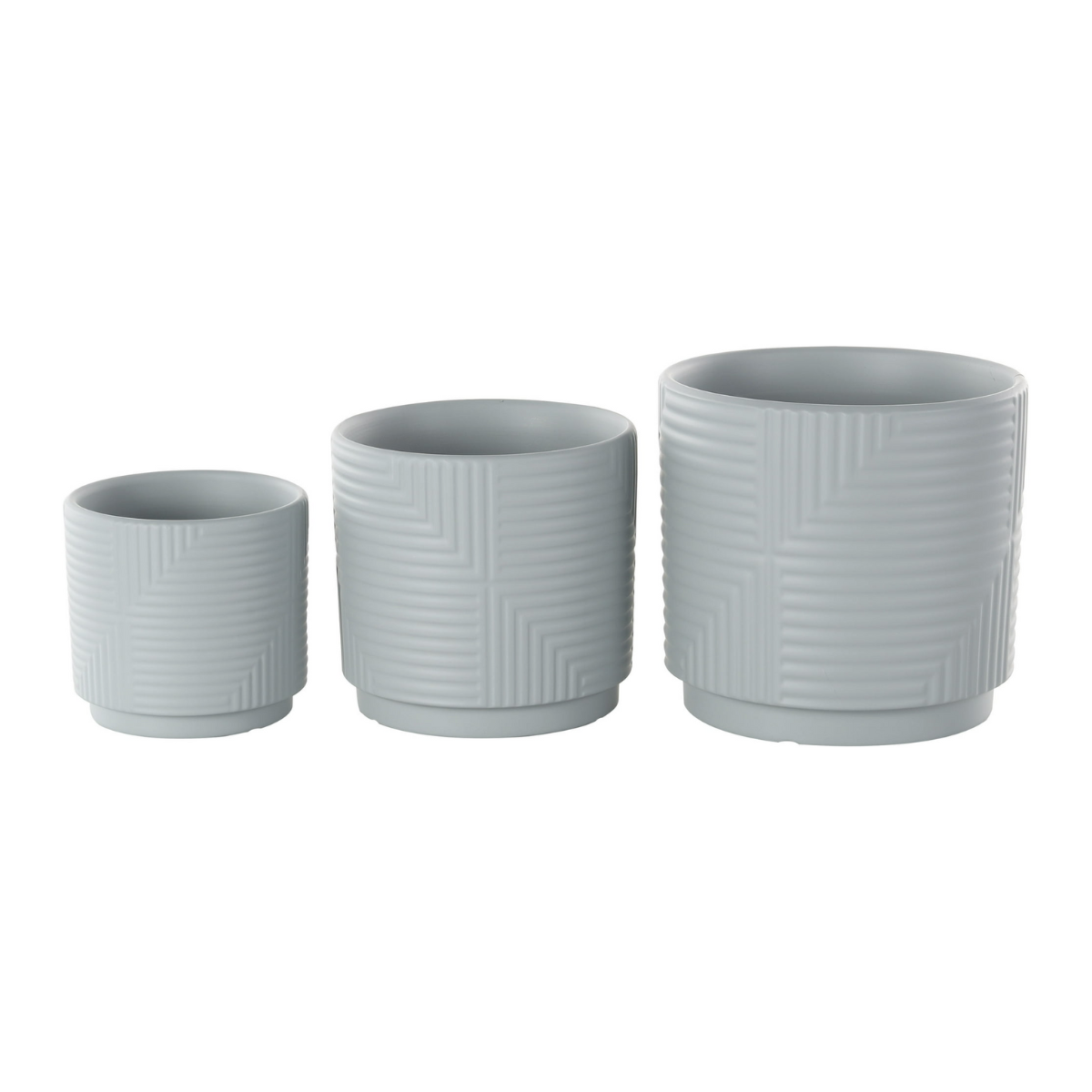Set 3 Maceteros Maceta De Ceramica Gris Con Lineas