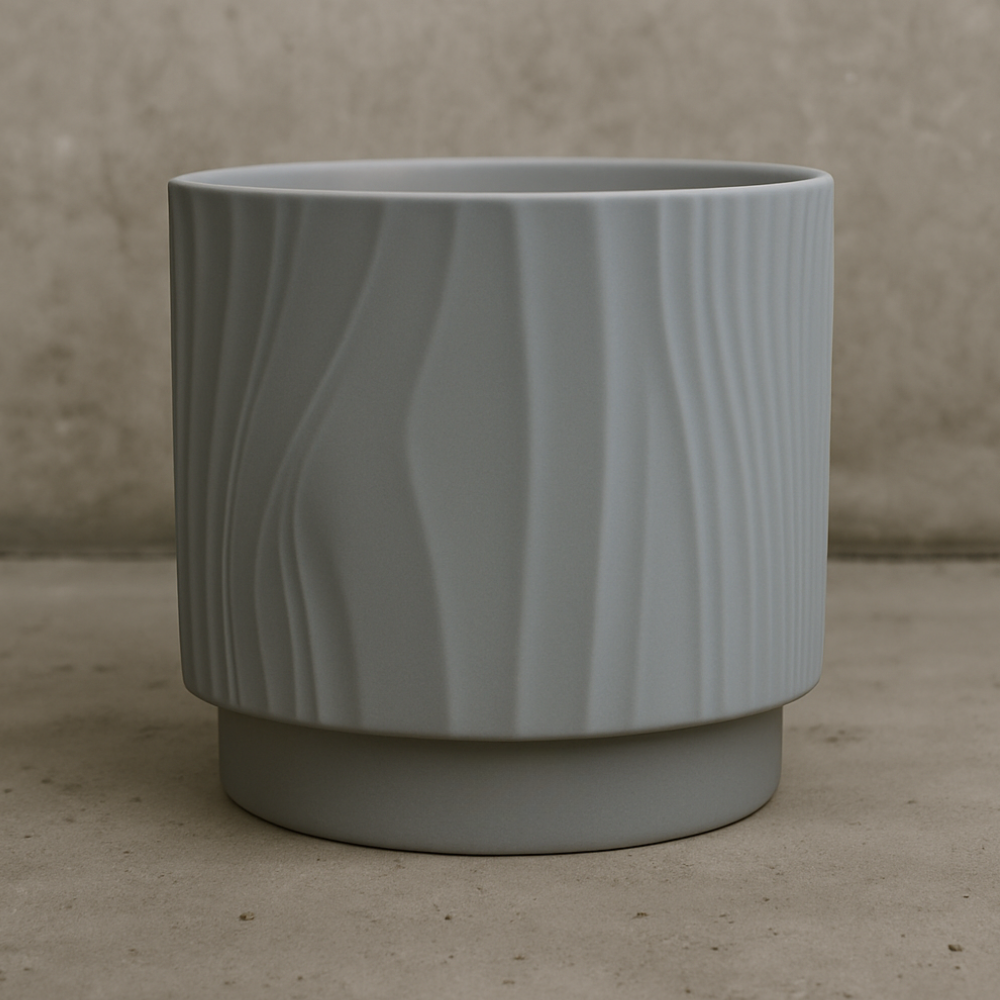 Set 3 Maceteros Maceta De Ceramica Gris Con Lineas