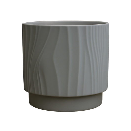 Set 3 Maceteros Maceta De Ceramica Gris Con Lineas