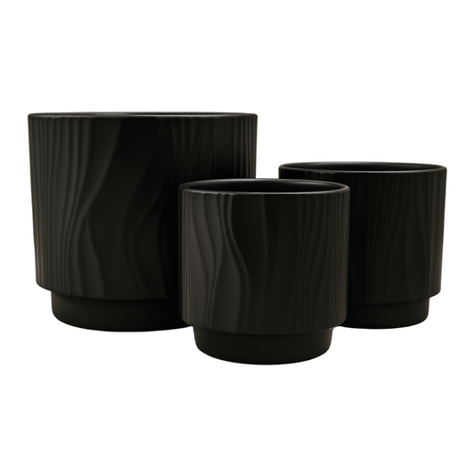 Set 3 Maceteros Maceta De Ceramica Negro Con Lineas