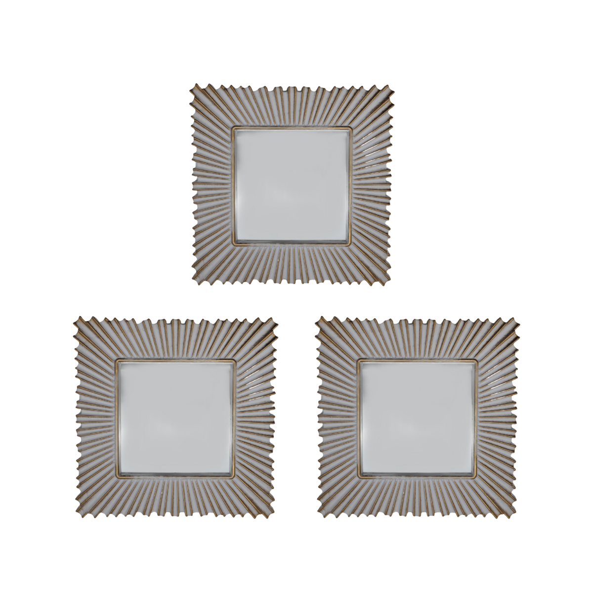 Set 3 Marcos De Espejos Cuadrados Blancos Lineas Doradas
