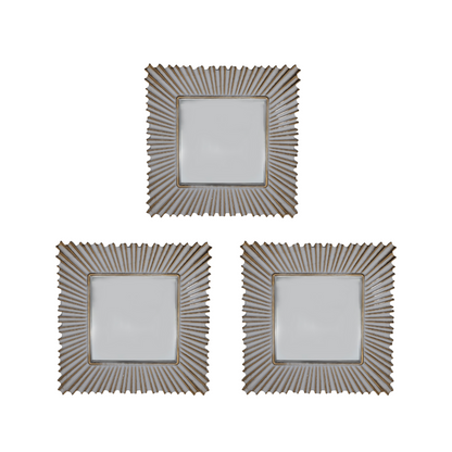 Set 3 Marcos De Espejos Cuadrados Blancos Lineas Doradas