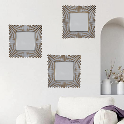 Set 3 Marcos De Espejos Cuadrados Blancos Lineas Doradas