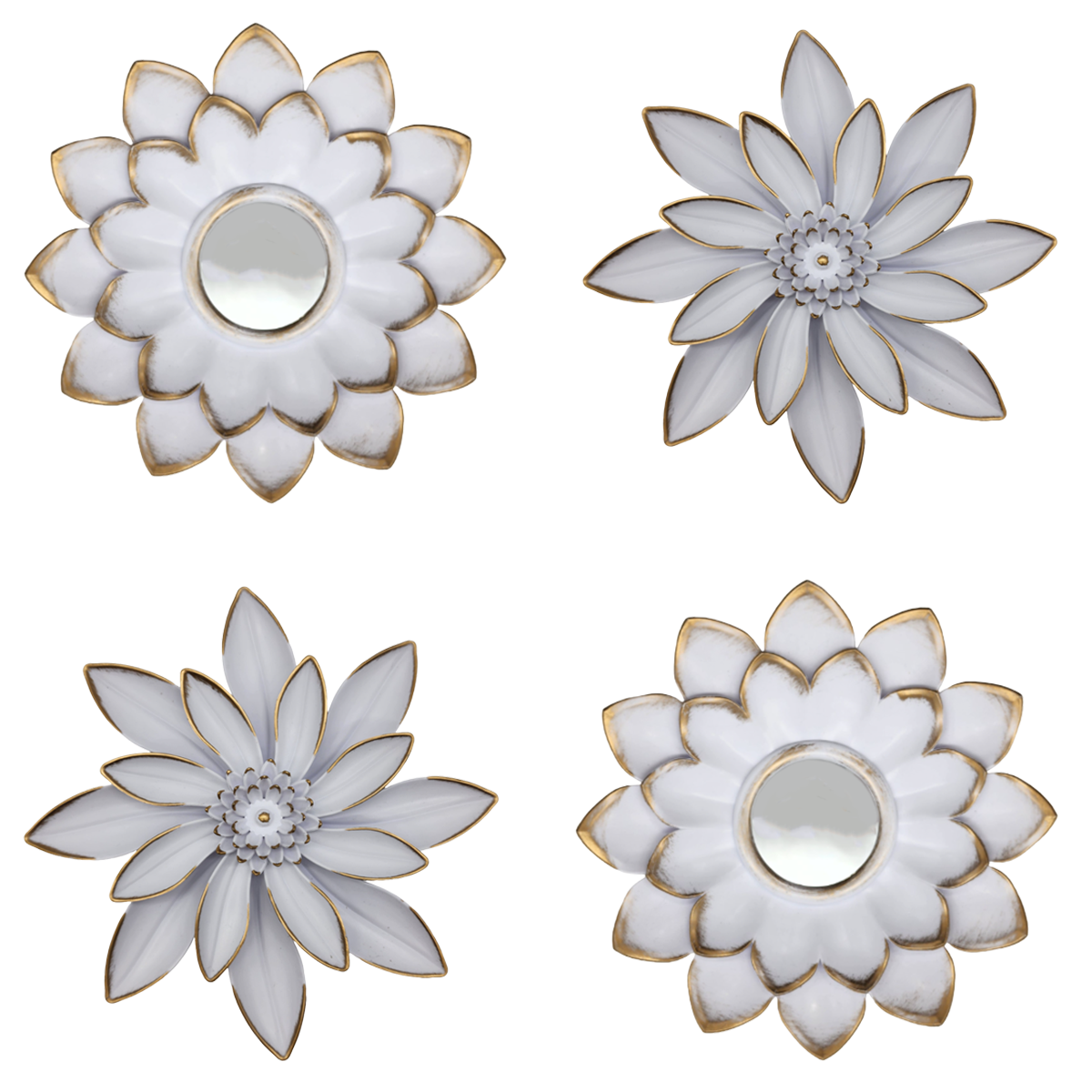 Set 4 Marcos De Espejos Flor De Loto Decorativo Blanco Deco