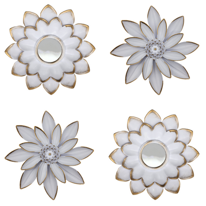 Set 4 Marcos De Espejos Flor De Loto Decorativo Blanco Deco