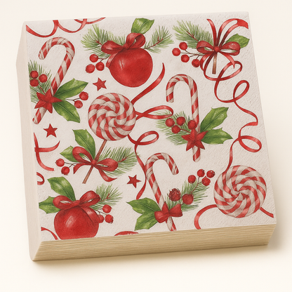 Set de 40 Servilletas Navideñas Con Diseños Variados Decorativos