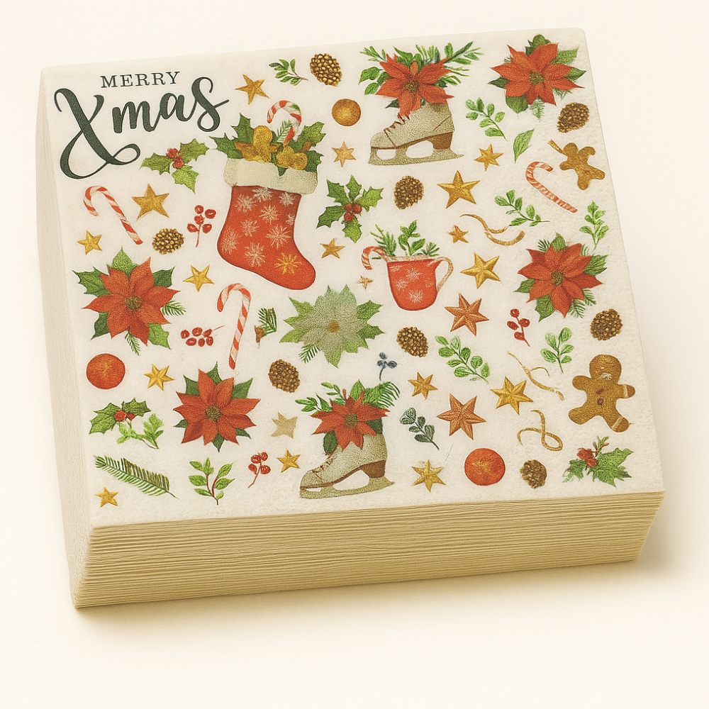 Set de 40 Servilletas Navideñas Con Diseños Variados Decorativos